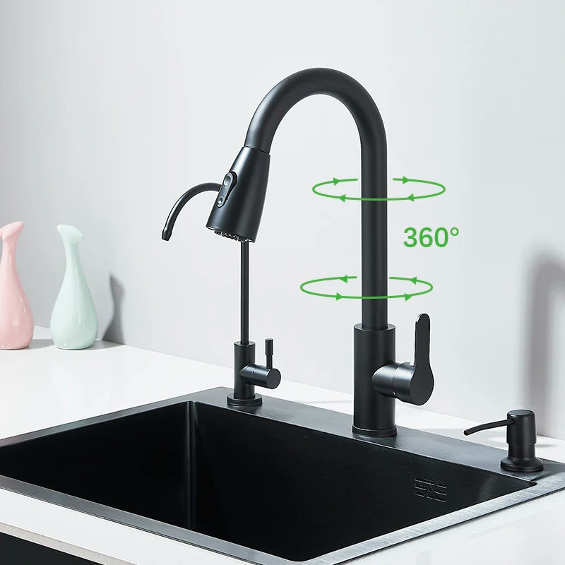 304 Stainless Steel Black/Brushed Nickel Sink Waterfall Faucet