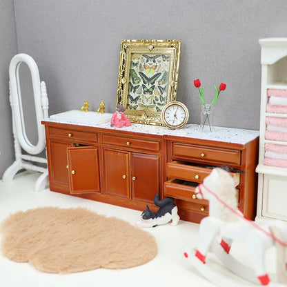 Dollhouse Miniature Retro Wood Cabinet Cupboard Sink Cabinet