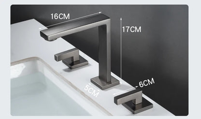 Brushed Gold Basin Faucet Solid Brass Three Hole