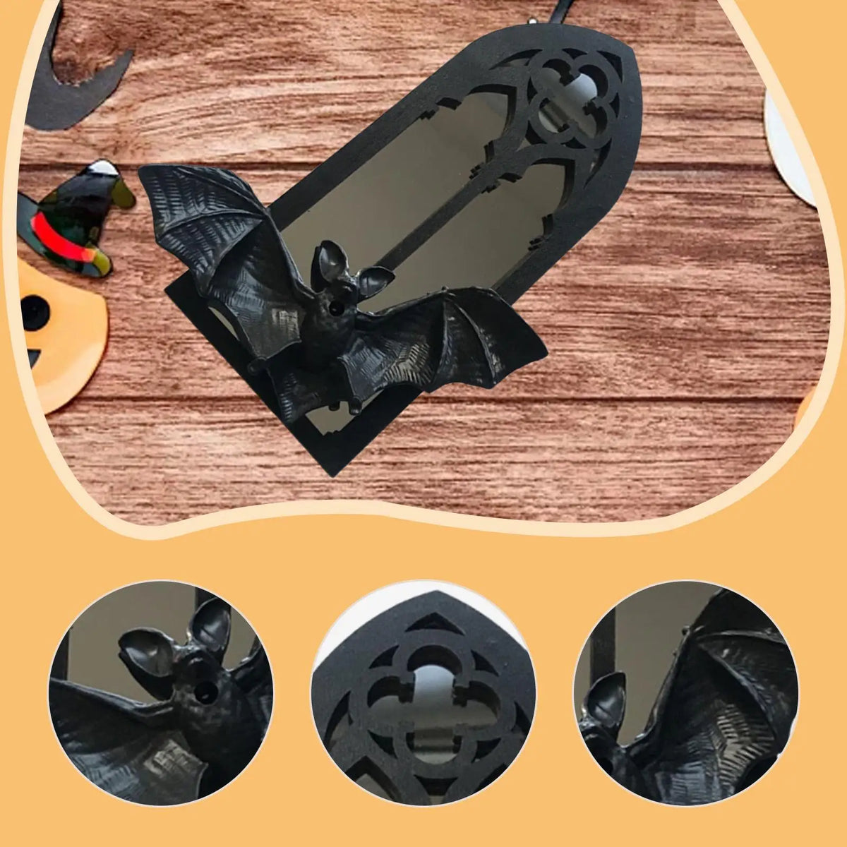Gothic Arch Mirror Bat Wall Mirror Wood Accent