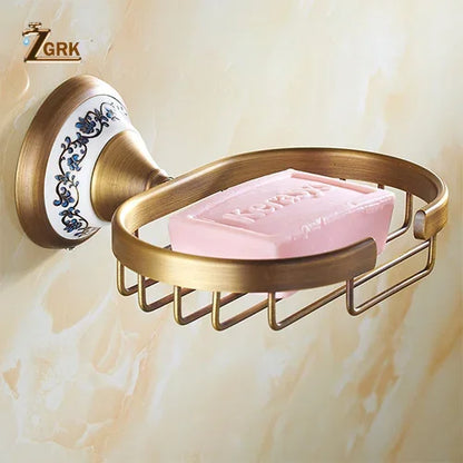 Zgrk Antique Bathroom Carved Brass Hardware Wall Mounted