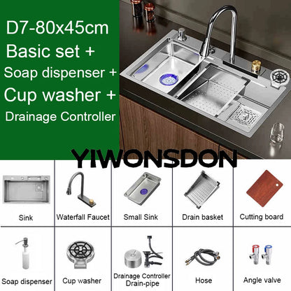 Brushed Nano Sink Waterfall Faucet Large Bowl Cup