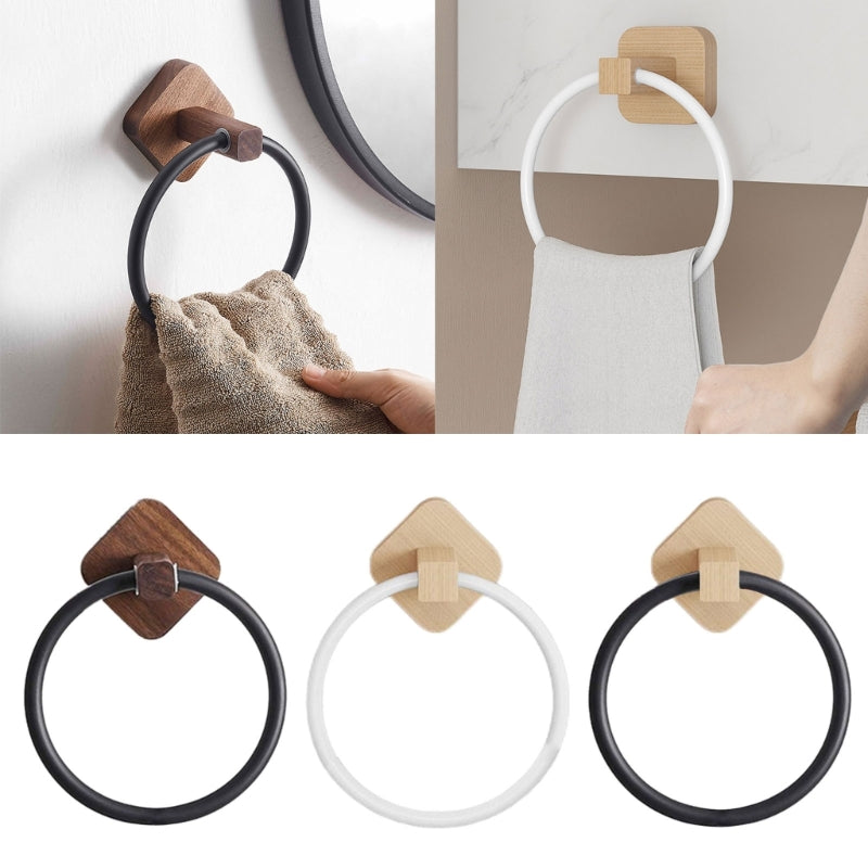Adhesive Towel Ring Aluminum Wood Wall Mounted Matte