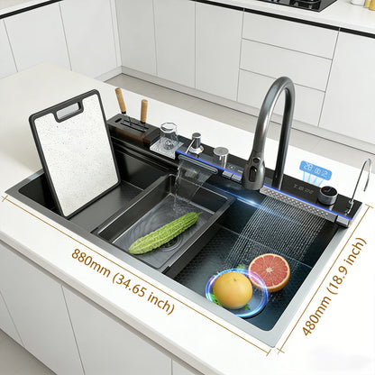 Stainless Steel Waterfall Sink Scratch Durable Resistant Large
