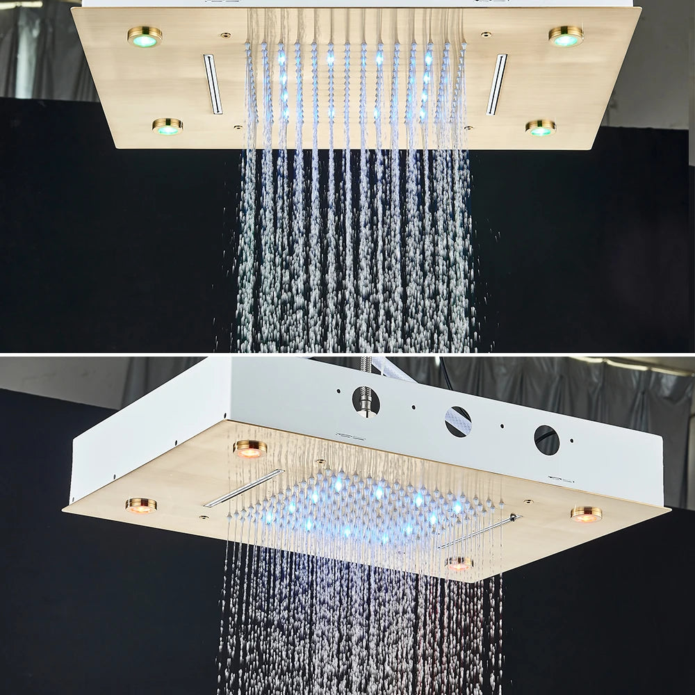 Black Thermostatic Bathroom Shower Faucet Remote Led Rainfall
