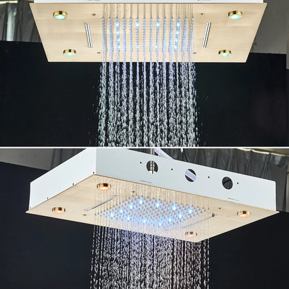 Black Thermostatic Bathroom Shower Faucet Remote Led Rainfall