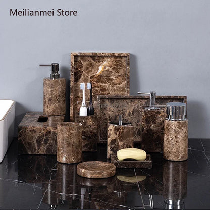 Dark Natural Marble Bathroom Brown Luxury Toothbrush Holder
