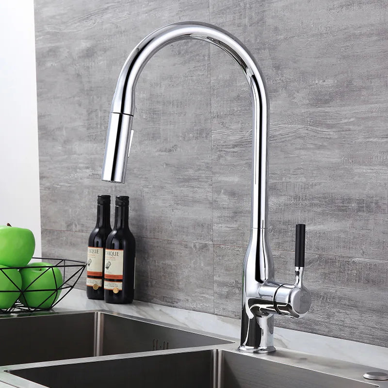 Gun Gray Pull-Out Sink Faucet Double Water Washbasin