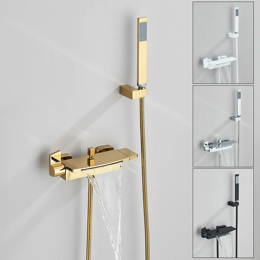 Golden Shower Faucet Waterfall Bath Shower Mixer Tap