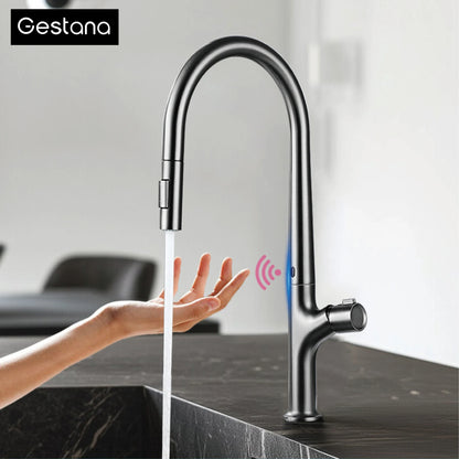 Modern Style Gun Gray Pull-Out Faucet Handle &Cold