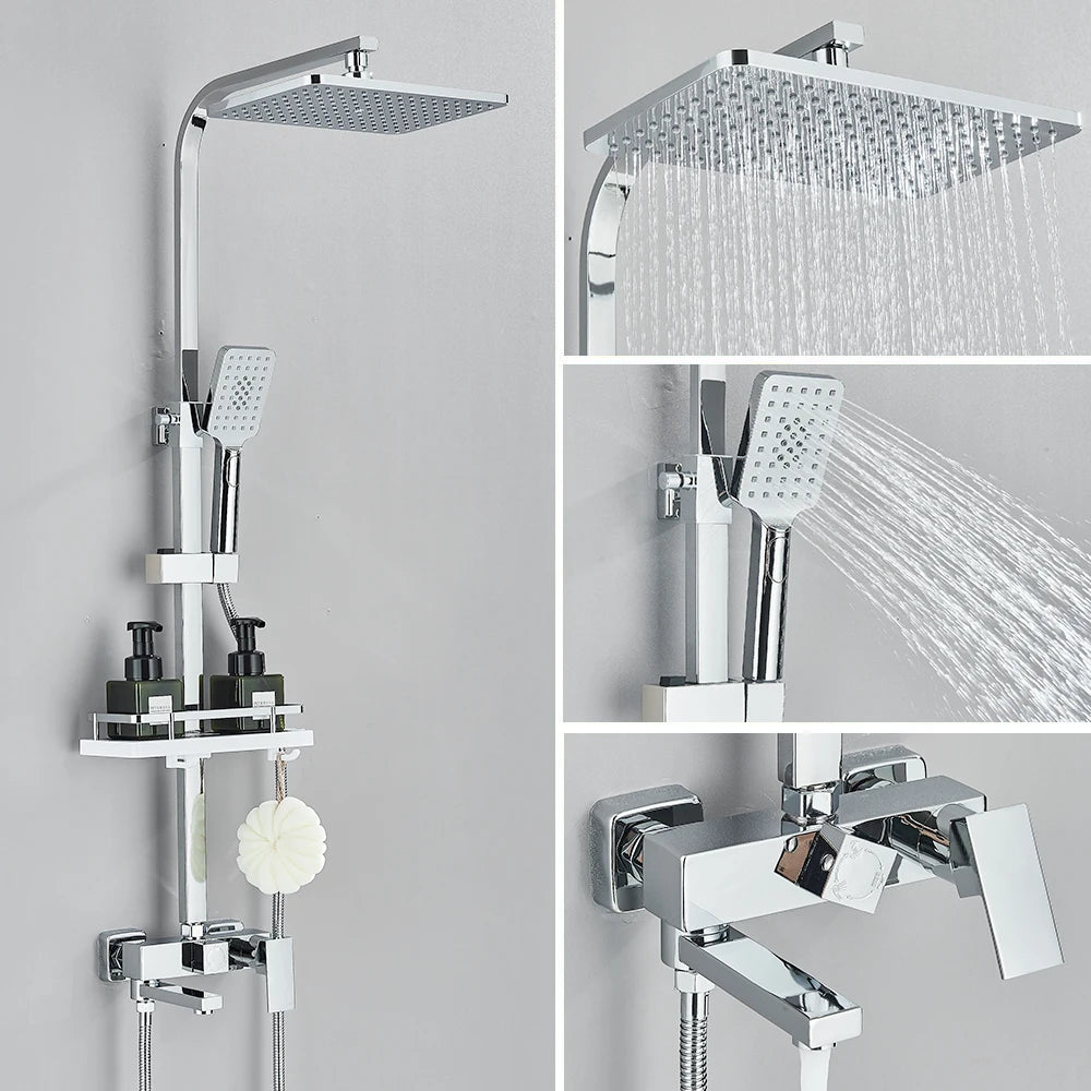 Black Chrome 3/4-Way Shower Faucet Rainfall Shower Cold
