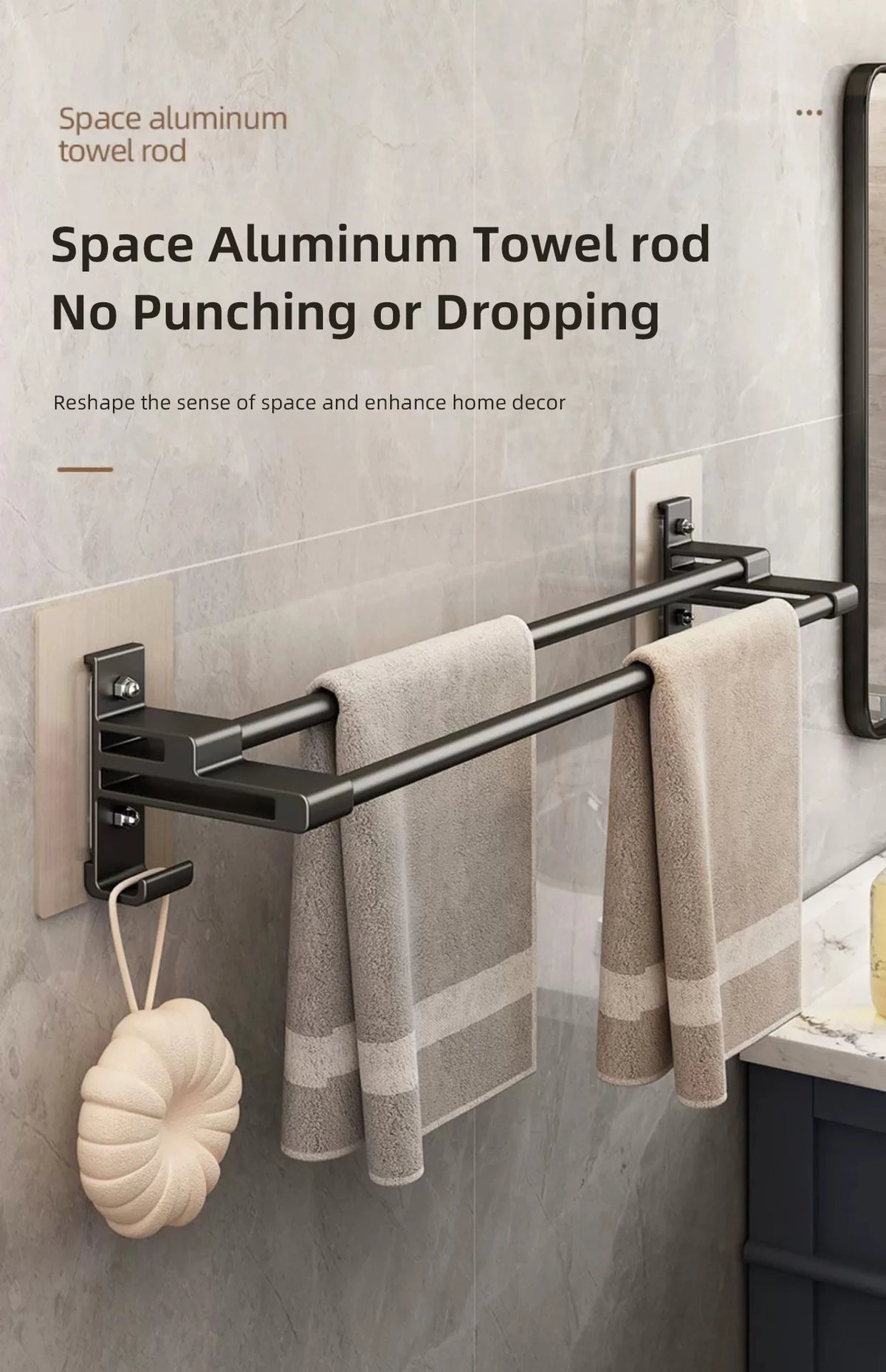 Bathroom Towel Rack Without Drilling Space Aluminum Shower