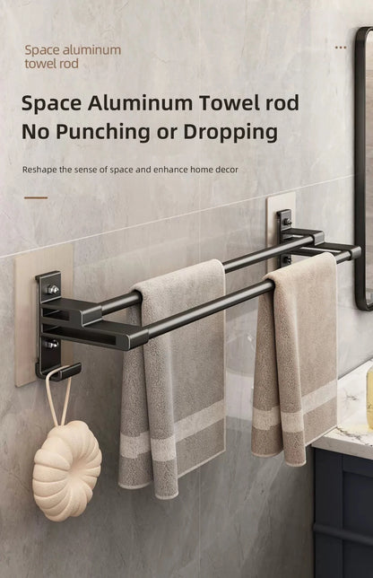 Bathroom Towel Rack Without Drilling Space Aluminum Shower