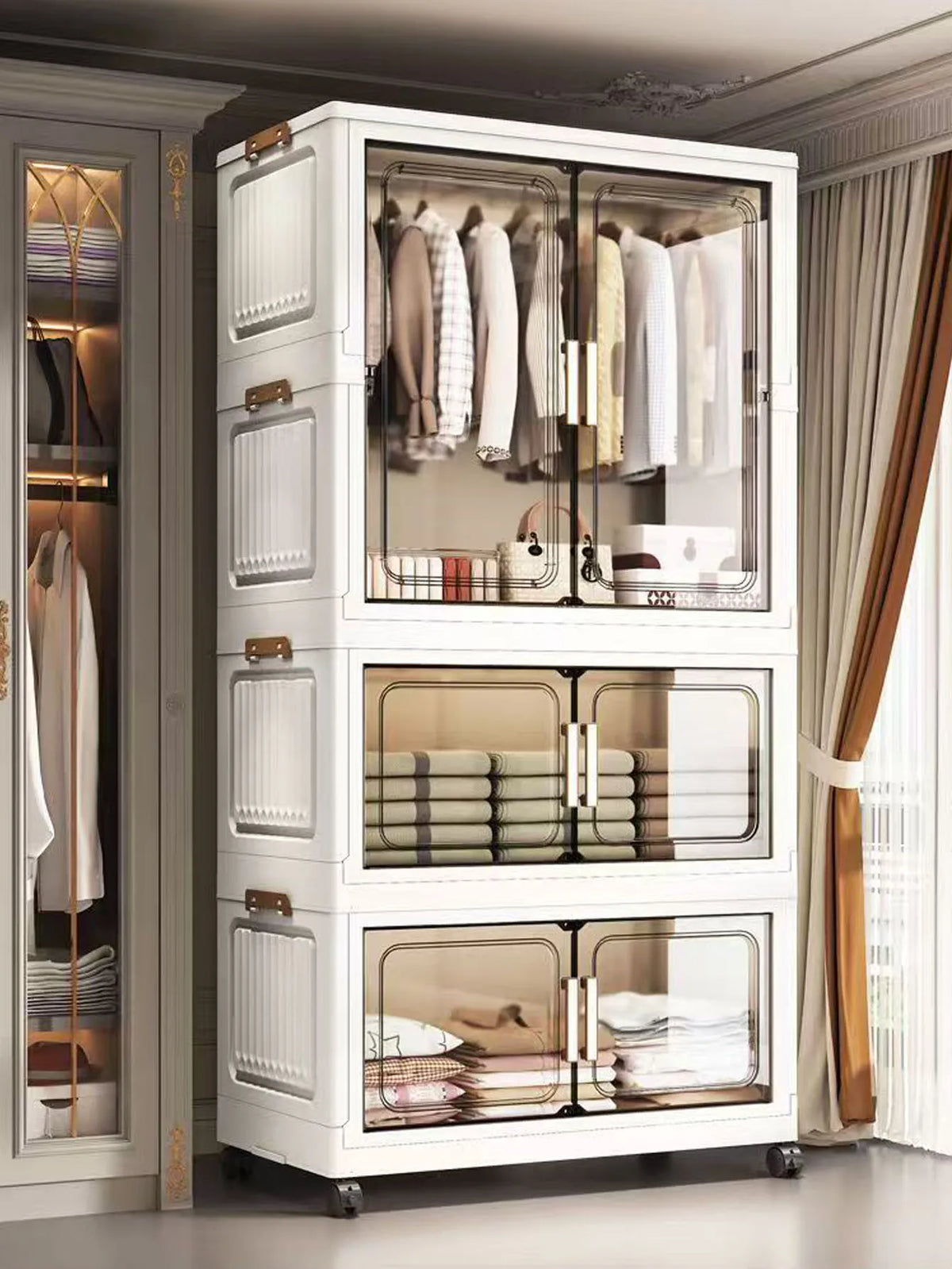 Multi-Functional Folding Storage Cabinet Doors White/Black/Gray