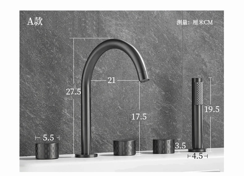 Gray Luxury Brass Deck-Mounted 5-Holes Bathroom Bath Tub
