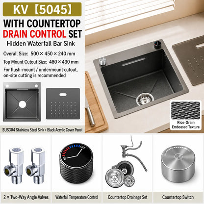 Modern Luxury Waterfall Sink Sus304 Stainless Steel Hidden