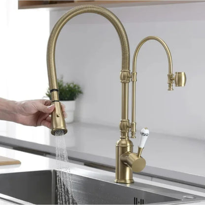 Brushed Gold Pull Out Faucet Sink Mixer 360