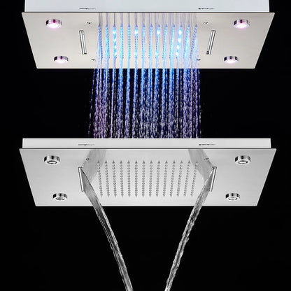 Black Led Thermostatic Bathroom Shower Faucet Rain Waterfall