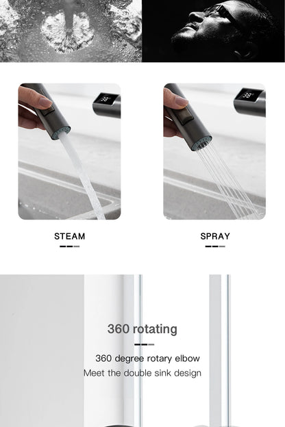 Light Luxury Gun Gray Brass Faucet Digital Display