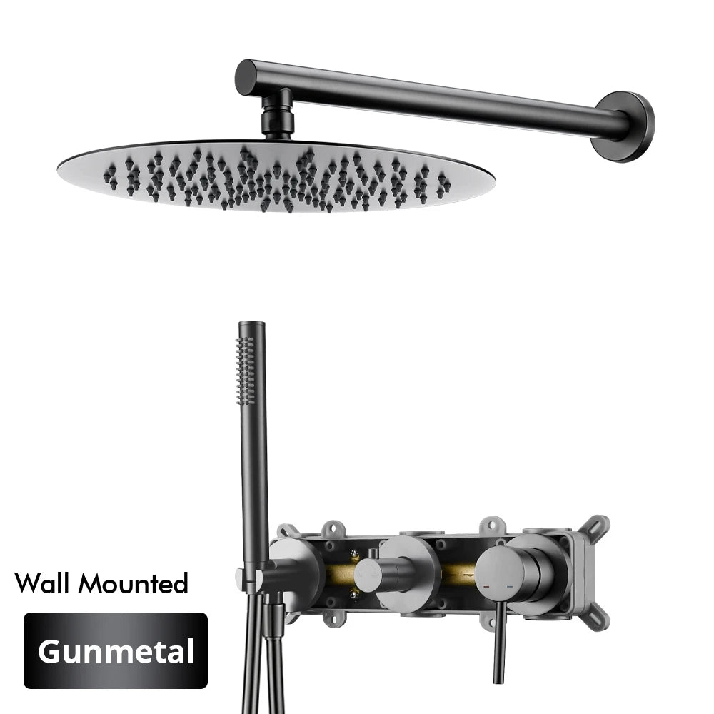 Gunmetal Shower Faucet 8-16 Wall Mounted Concealed Control