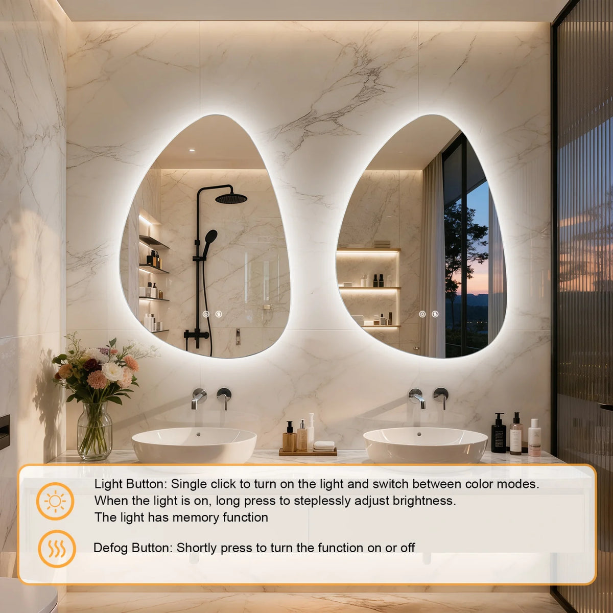 70/77cm Irregular Illuminated Led Bathroom Mirror Makeup Vanity