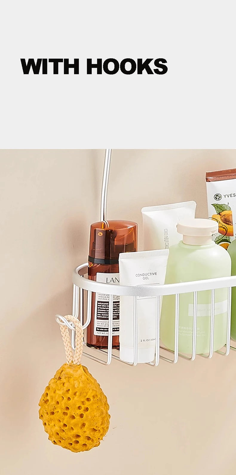 Shower Caddy Hanging Organizer Shower Basket Hooks Storage