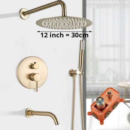 Brushed Gold Shower Faucet Wall Mount Big Rainfall