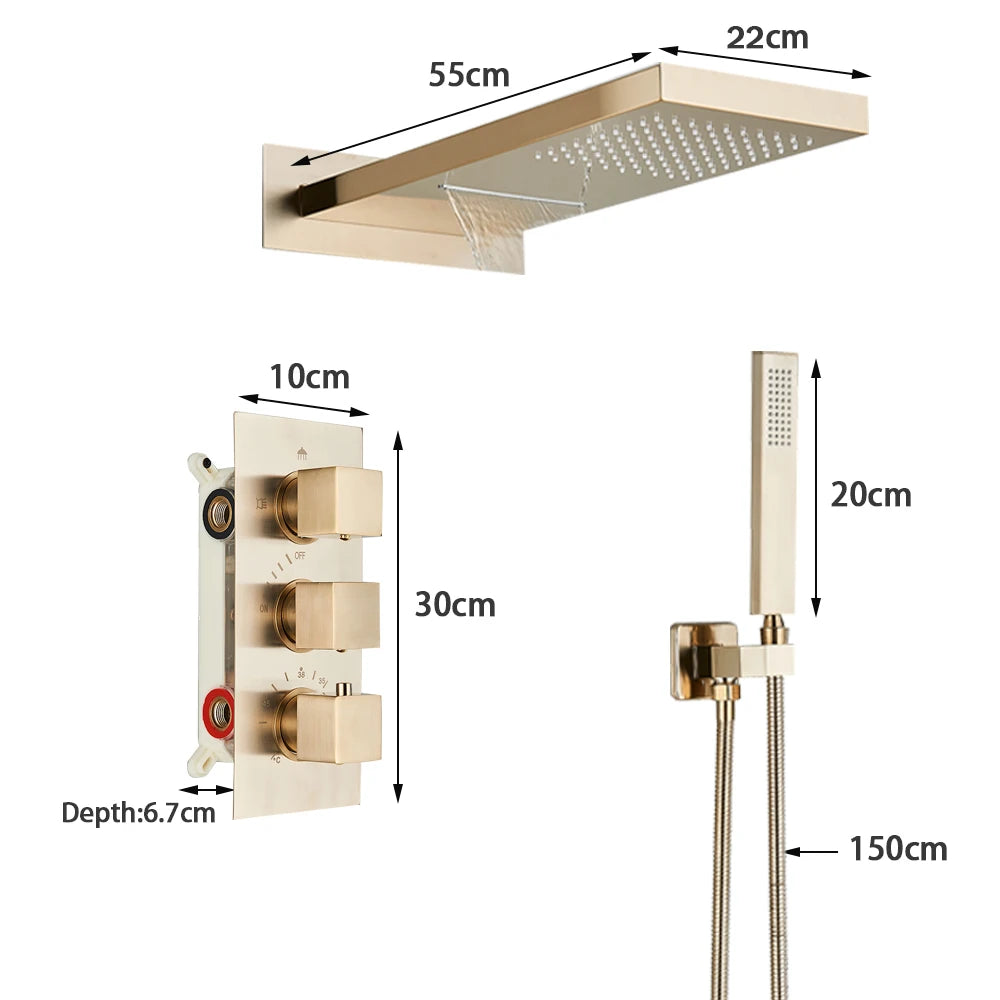 Rozin Matte Black Thermostatic Shower Faucet Wall Mount