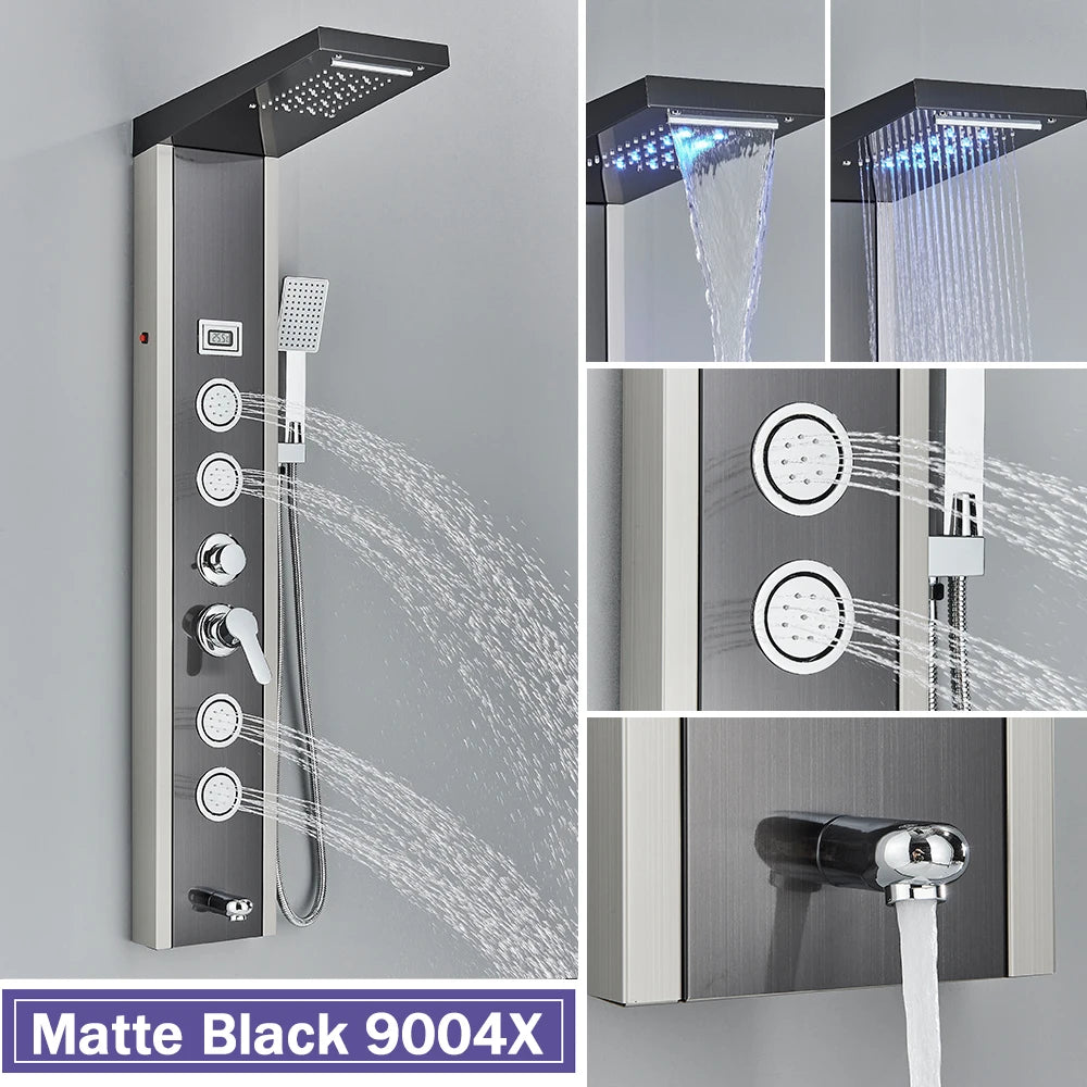 Rozin Black Shower Column Led Rainfall Bathroom Faucet