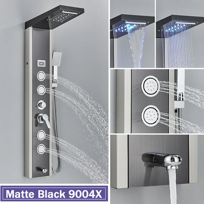 Rozin Black Shower Column Led Rainfall Bathroom Faucet