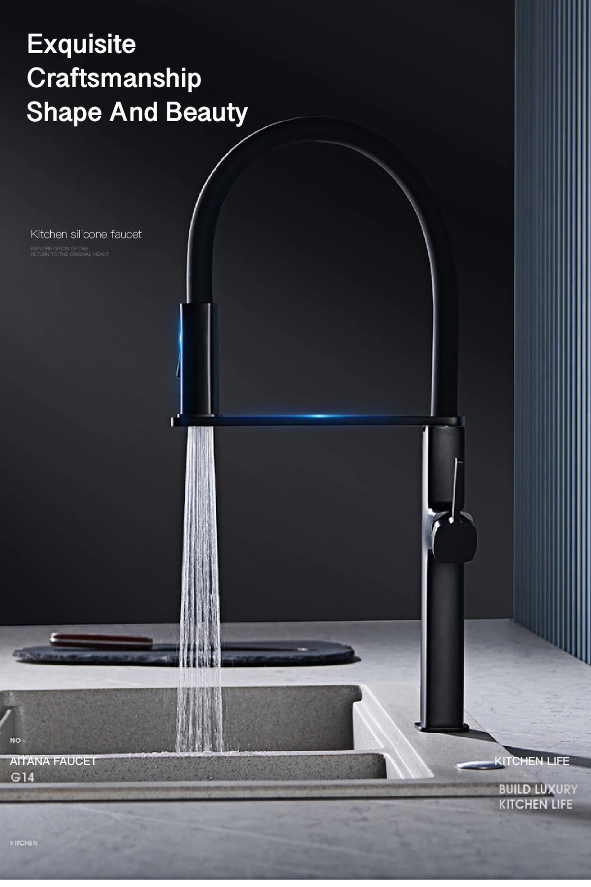 Luxury Black Brass Faucet Simple Design Magnetic Suction