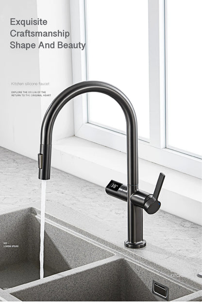 Light Luxury Gun Gray Brass Faucet Digital Display