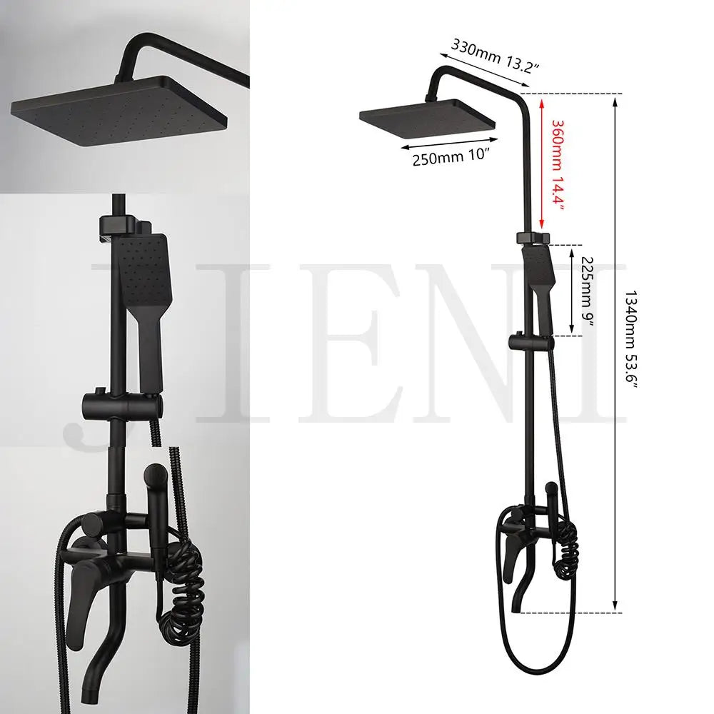 Jieni Matte Black Rainfall Shower Faucet Paint Black