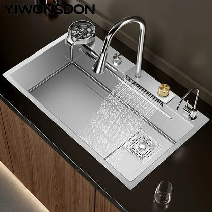 Brushed Nano Sink Waterfall Faucet Large Bowl Cup