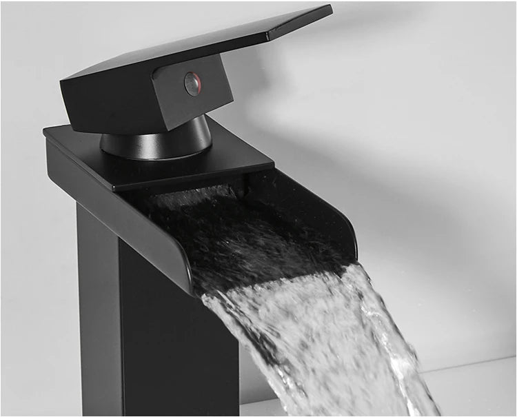 Black Waterfall Bathroom Basin Faucet Square Vanity Sink