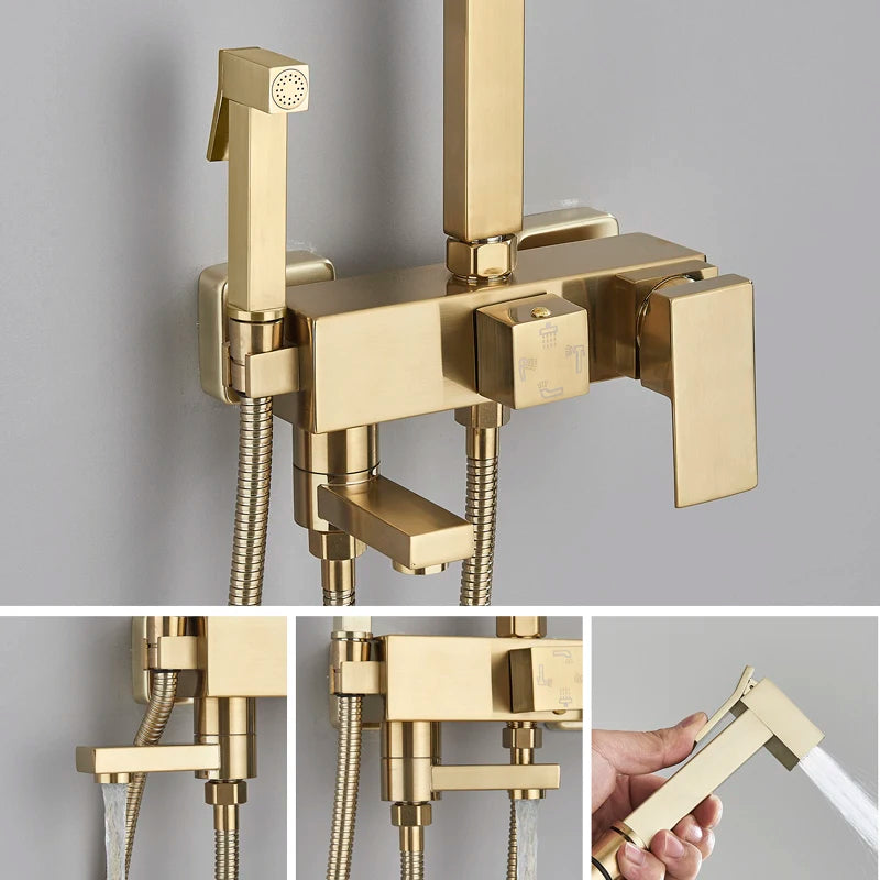 Golden Shower Faucet Rainfall 3/4-Way Bathtub Tap Bathroom