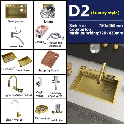 Stainless Steel Golden Sink Waterfall Outlet Slot Piano
