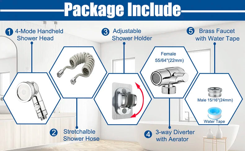 Handheld Faucet Water Diverting Shower Head External Rain