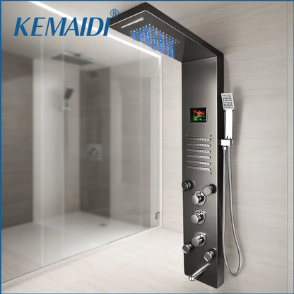 Kemaidi Black Led Shower Panel Bathroom Rainfall Shower