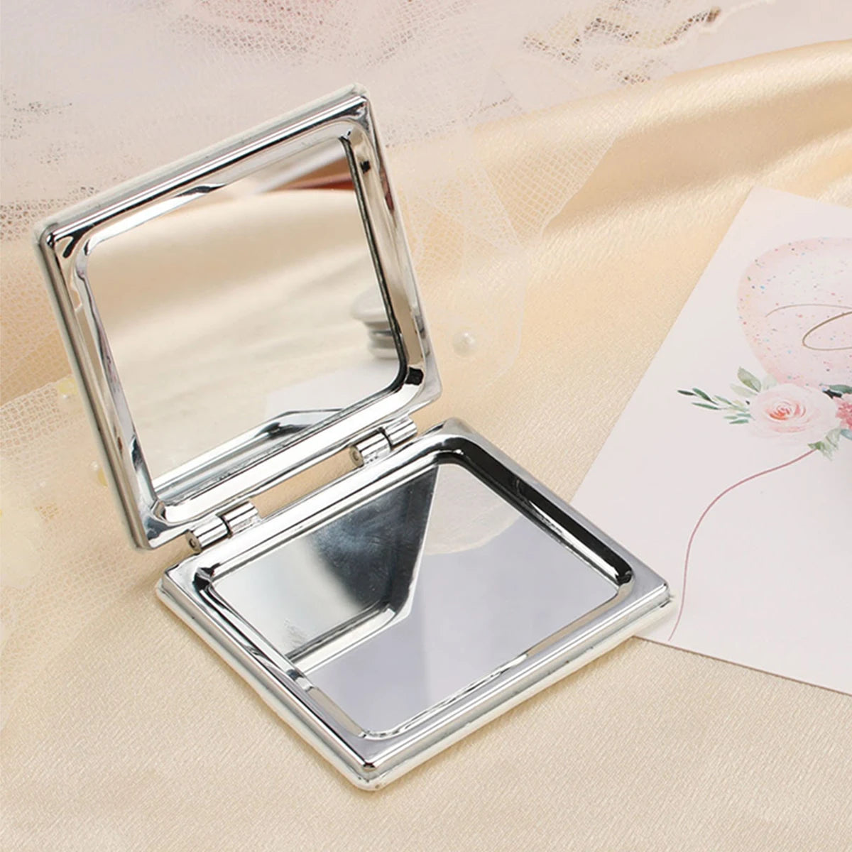 Personalized Floral First Letter White Square Double-Sided Makeup