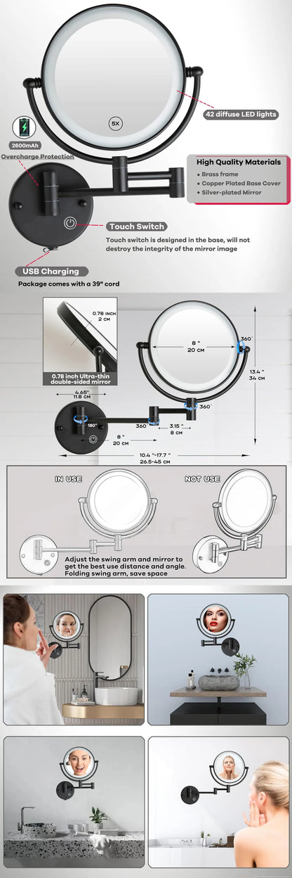 Brushed Gold Led Folding Touch Bathroom Mirrors Of