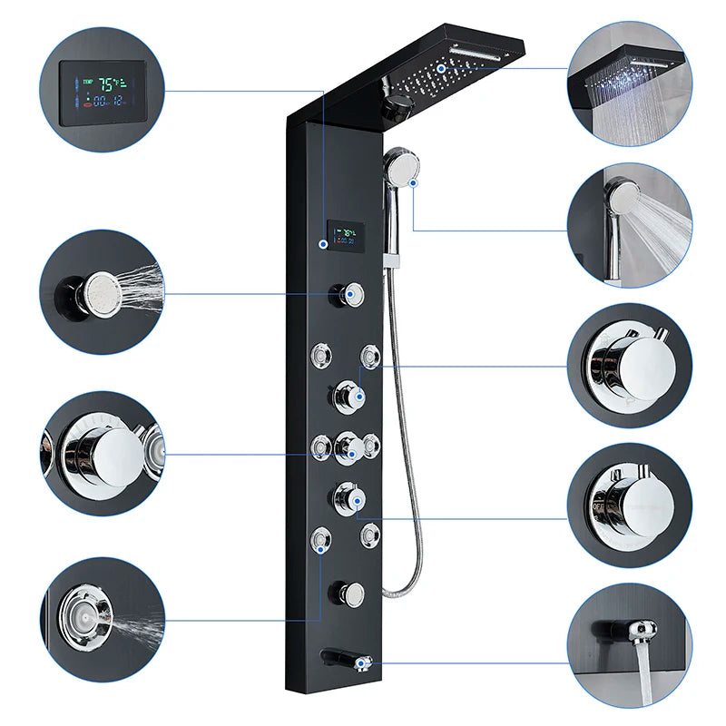 Shinesia Led Shower Panel Waterfall Rain Digital Display