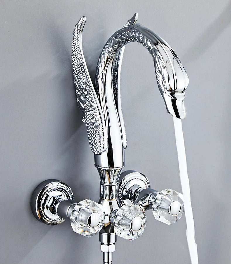 Ellen Bathtub Faucet Gold Swan Hand Shower Wall