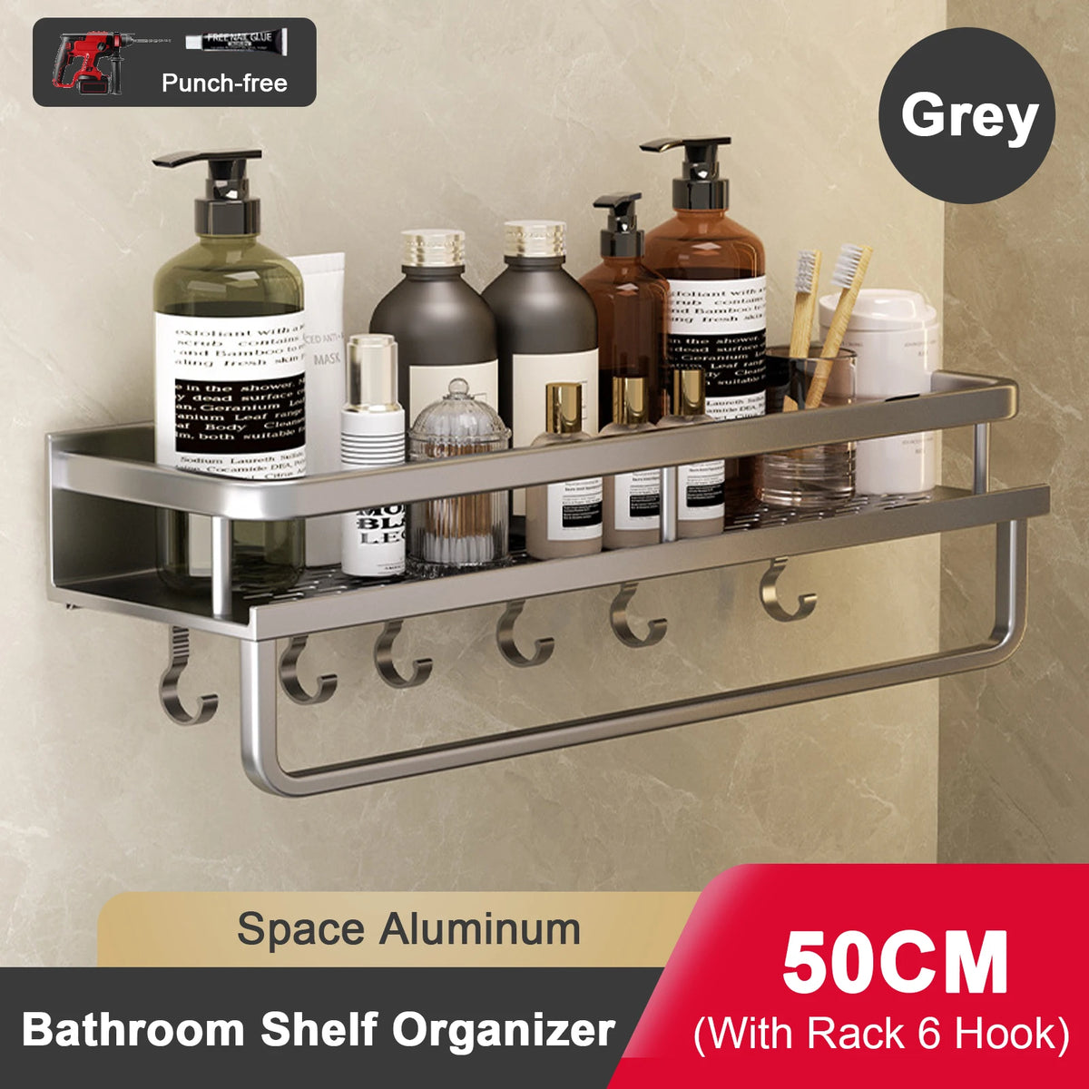 Punch-Free Bathroom Rack Bathroom Shelf Toilet Space Aluminum