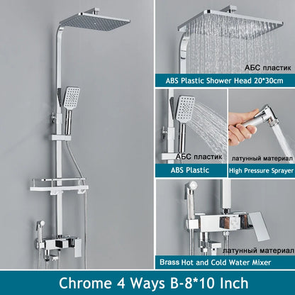 Shinesia Black/Chrome Bathroom Shower System Rainfall Shower
