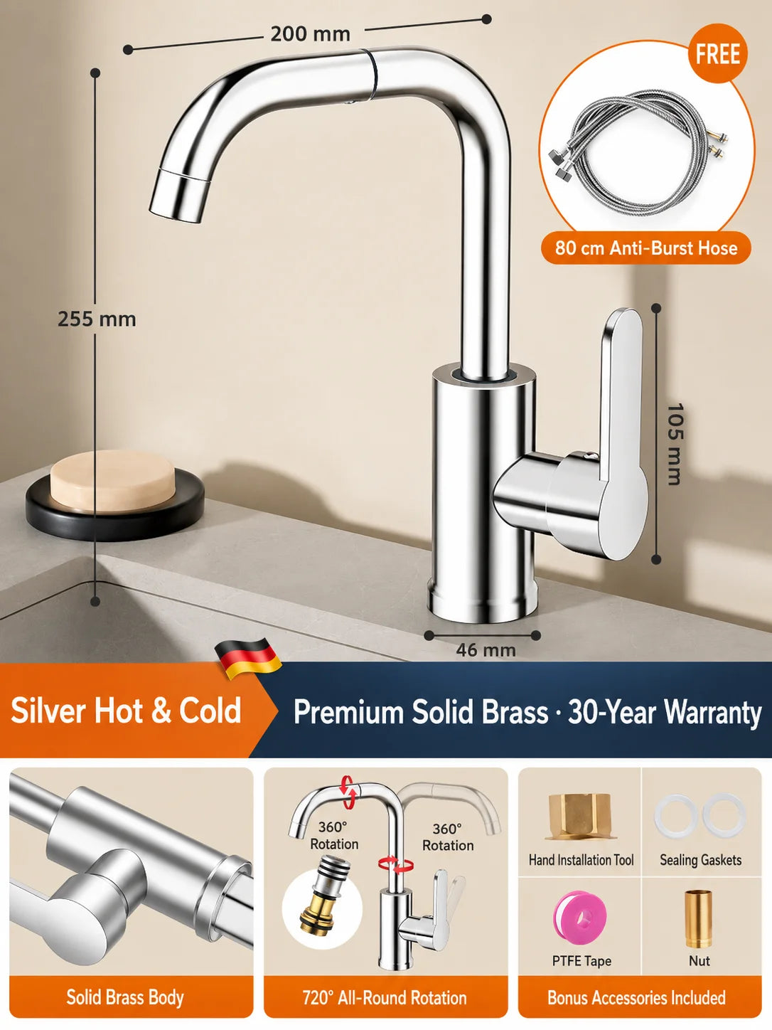 Brass Basin Faucet Gunmetal Gray Bathroom Faucet Cold