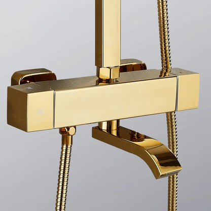 Square Thermostatic Bathroom Shower Quality Brass Cold Gold