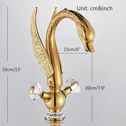 Golden Luxury Swan Basin Faucet Deck Mounted Bathroom