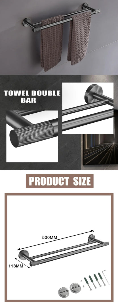 Grey Bathroom Hardware Kit Stainless Steel Round Wall