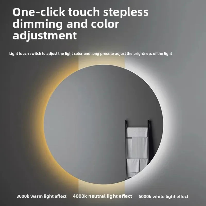 Mirror Round Mirror Wall-Mounted Smart Bathroom Mirror Led